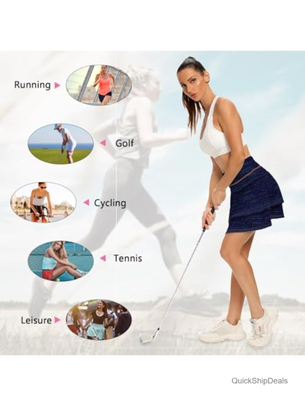 Women Athletic Pleated Tennis Skort Golf Skirt with Pockets High Waisted - Picture 3 of 6